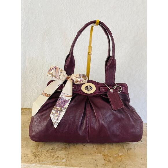COACH Mia/garnet plum Pleated Leather Carryall Shoulder Bag 13914 - Picture 1 of 11